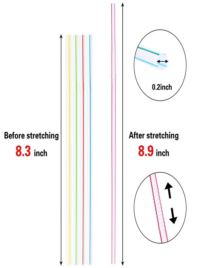 TOMNK 300PCS Tomnk Disposable Plastic Drinking Straws - Flexible Straws Disposable 8.3" Long, Colorful Plastic Striped Assorted Colors for Home Use Milk Juice Drinks - Image 3